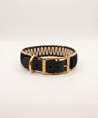 Hundehalsband Biothane Meets Paracord, Black & Gold, Schwarz, Gold, Messing 03
