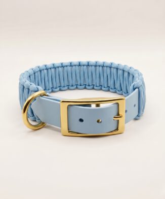 Hundehalsband Biothane Meets Paracord, Ice Blau, Pastel Blau, Messing, 02